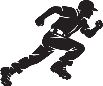 Baseball player running silhouette, ready to slide, baseball field