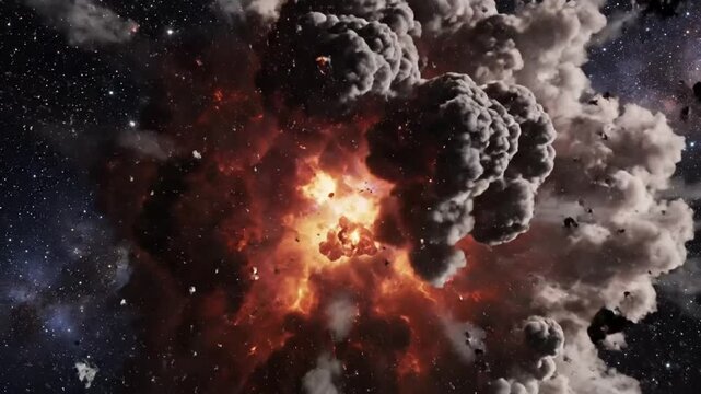 Epic Supernova Explosion and Collapse within a Glass Bubble Against a Starry Galaxy Background