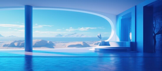 Fototapeta premium Step into the future of luxury with this serene and minimalist sanctuary overlooking an otherworldly horizon.