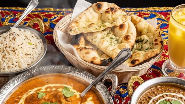 Authentic North Indian Punjabi Dinner with Butter Chicken Dal Makhani Naan and Mango Lassi