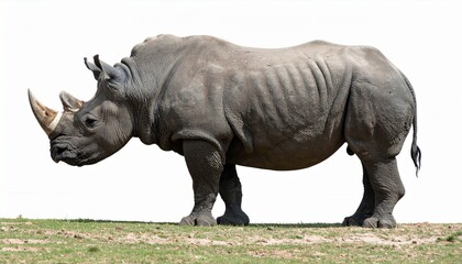 Obraz premium Black rhinoceros standing in grassy field profile view