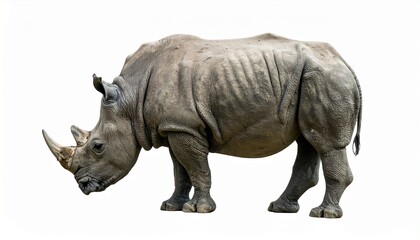 Obraz premium Majestic rhinoceros standing alone in pristine white background