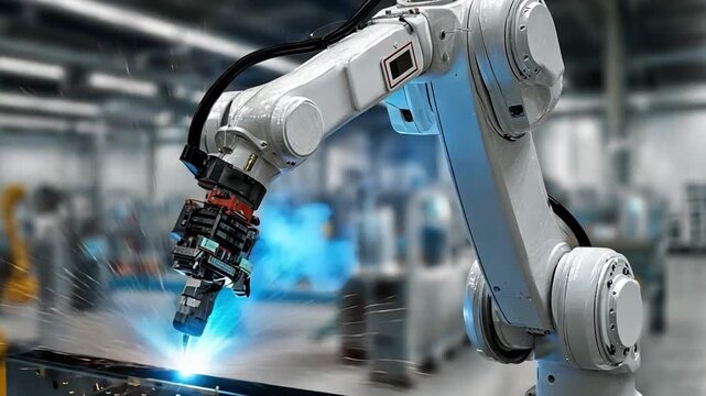 Advanced Robotic Arm Performing Welding in Modern Manufacturing Facility