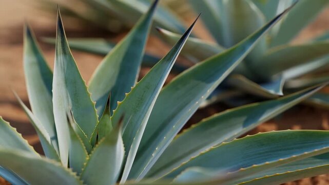 Spiky Agave In Bright Landscape. Focused Image Of Rugged Agave Plant Within Sunny Desert Environment