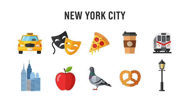 New York City icons displayed horizontally with text title above
