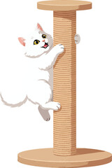 Obraz premium A cute cartoon illustration of a baby kitten and mouse sitting on a chair by a wooden fence with pink hearts for a Valentine holiday card design