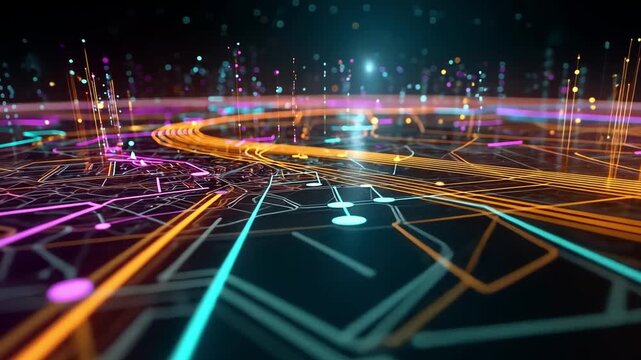 Abstract digital landscape with glowing lines and data points