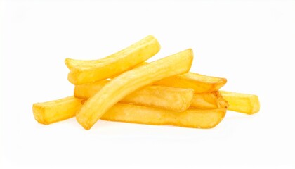 Delicious golden french fries on a clean white background