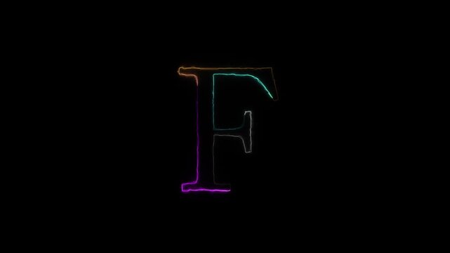 Neon letter F with alpha channel, alphabet and letters with neon light with transparent background