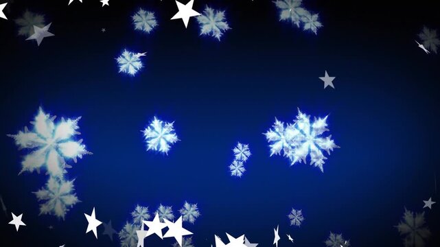 Animation of stars over snow falling