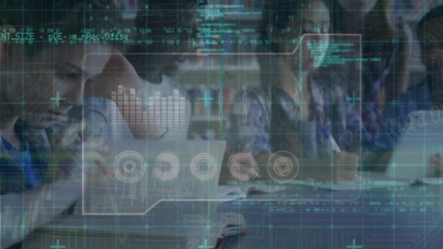 Animation of data processing over diverse students in library