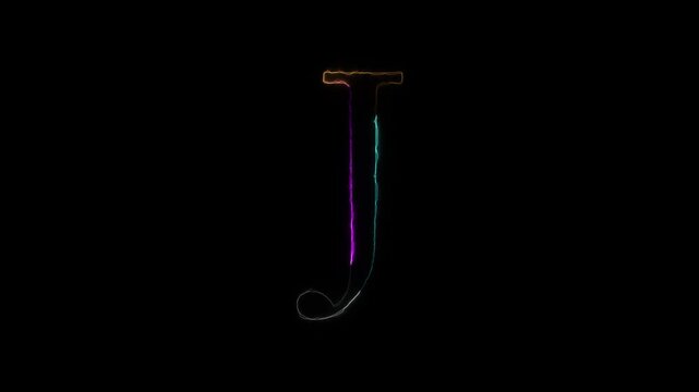 Neon letter J with alpha channel, alphabet and letters with neon light with transparent background