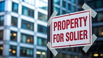 Fototapeta premium Property for sale sign in front of modern office building real estate investment concept