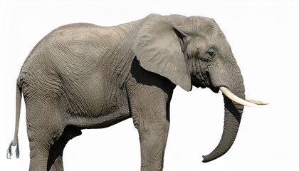Fototapeta premium Majestic elephant with large tusks standing against white background