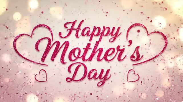Happy Mother Day text with hearts and soft bokeh lights