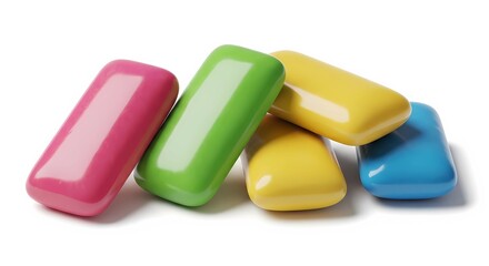 A colorful arrangement of chewing gum pieces on a white background