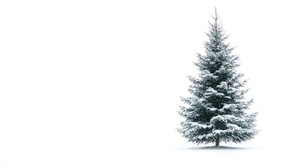 Fototapeta premium Snow-Covered Pine Tree: A pristine pine tree, cloaked in a blanket of fresh snow, stands against a serene backdrop, evoking a sense of calm and winter magic.