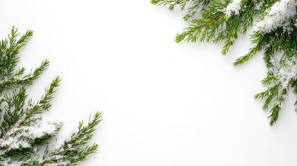Obraz premium Evergreen Boughs in Winter: A close-up showcases the delicate beauty of evergreen branches dusted with snow, creating a serene winter scene. 