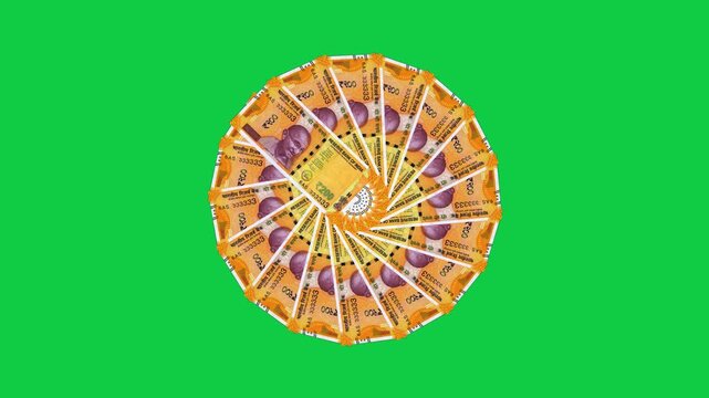 200 Rupee Indian note rotation with green screen background