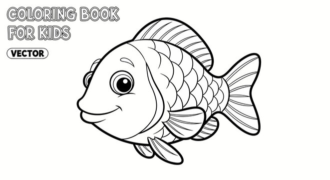 Fish illustration for kids coloring book
