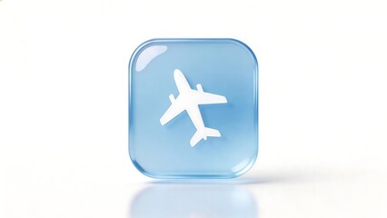 Fototapeta premium Blue icon with white airplane symbol