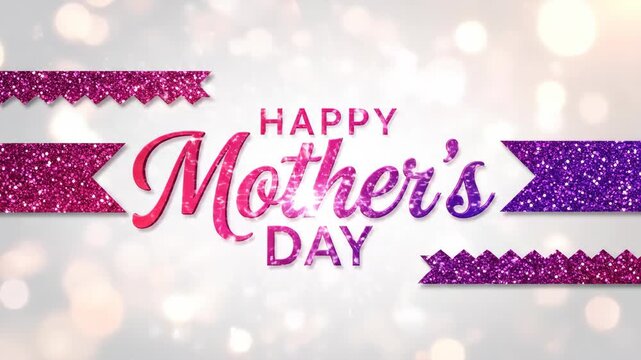 Happy Mother's Day greeting with pink purple glitter and banners