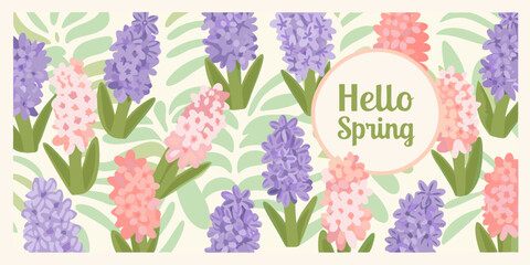 A colorful spring illustration featuring hyacinth flowers and a greeting © Ruhidas
