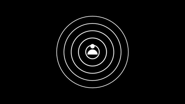 Contact ,man, profile icon with radio wave signal animation on a black background.Colorful geometric background, Radio waves diffusion and digital blue circle animation