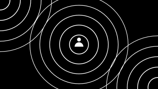 Contact ,man, profile icon with radio wave signal animation on a black background.Colorful geometric background, Radio waves diffusion and digital blue circle animation
