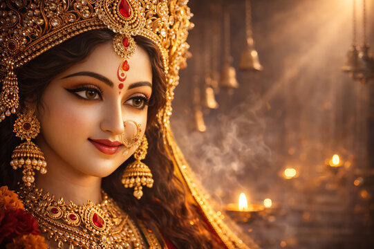 Divine Goddess Durga Mata Portrait for Chaitra Navratri Festival Garba Dandiya Navratrarambh Celebration