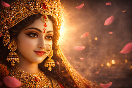 Divine Goddess Durga Mata Portrait for Chaitra Navratri Festival Garba Dandiya Navratrarambh Celebration