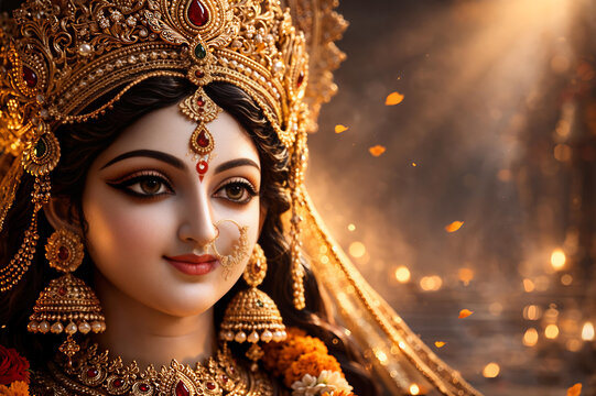 Divine Goddess Durga Mata Portrait for Chaitra Navratri Festival Garba Dandiya Navratrarambh Celebration