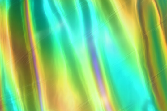 Y2K holographic metallic background with iridescent chrome surface, rainbow light refraction and liquid mercury seamless gradient texture