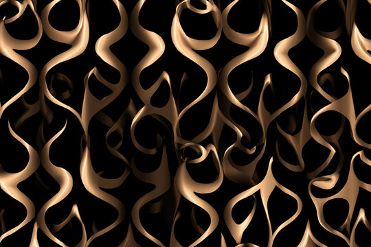 Abstract Y2K tribal pattern with chrome flame shapes and metallic texture on dark seamless background