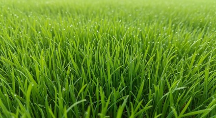 Obraz premium Close up of vibrant green grass blades with water droplets natural texture