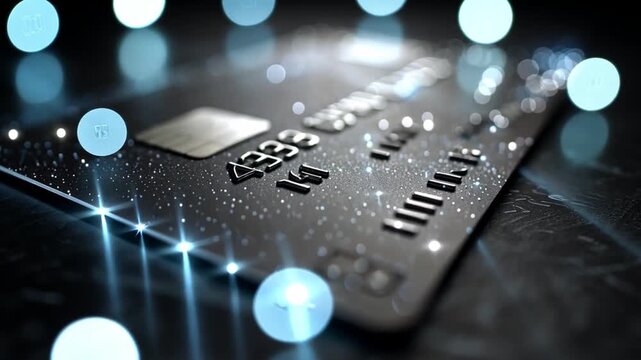 Elegant Close-up of a Black Credit Card with Glowing Bokeh Effects
