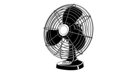 Vintage Electric Fan Illustration with Intricate Wire Cage Design.
