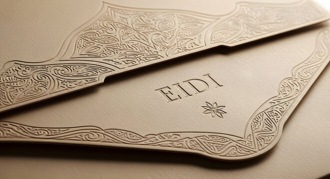 Eidi cards with intricate designs on table