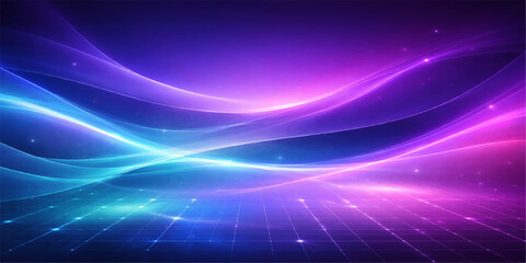 An abstract blue background with glowing stars and flowing purple waves creates a futuristic vector design featuring bright motion lines, fractal textures, and curved energy patterns © QUALITY BOOST