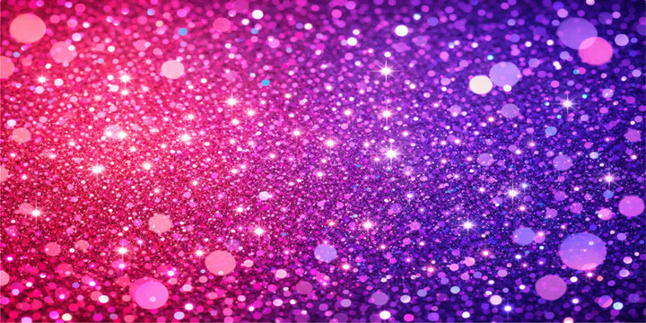 Shiny abstract purple background with pink and blue bubbles featuring a glitter bokeh texture and glowing stars for a festive winter holiday vector illustration