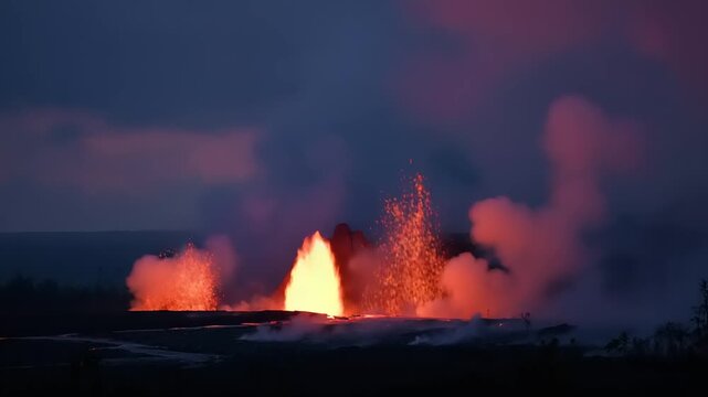 Volcanic Eruption with Lava and Ash Emission.