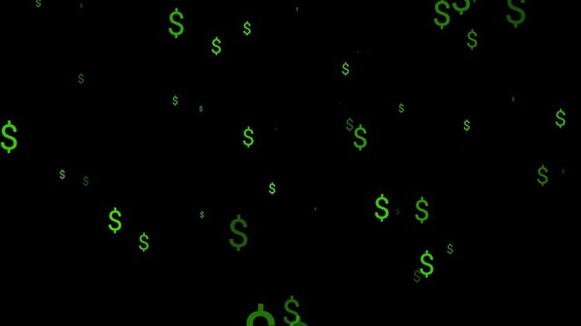 Floating dollar signs against a dark black background create a financial pattern