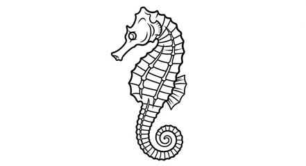 Detailed Line Art of a Graceful Seahorse Illustration. © Pras