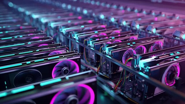 Modern Computer Graphics Card Setup for Cryptocurrency Mining Operation