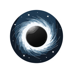 Abstract illustration of a swirling black hole with stars in space © Ervita