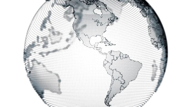 4K 3D Digital Earth Globe on White Background Seamless Loop 