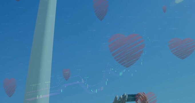 Animation of flag of european union over modern cityscape of tower blocks