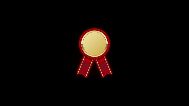 A golden award ribbon with red accents against a black background
