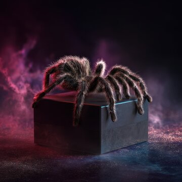 Hairy Tarantula Spider on Black Box