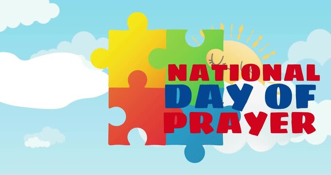 Animation of national day of prayer text over puzzle